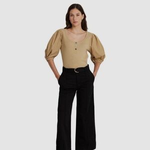 Ralph Lauren Stretch Cotton Puff-Sleeve Henley Tee Like New! Size 1X Birch Tan